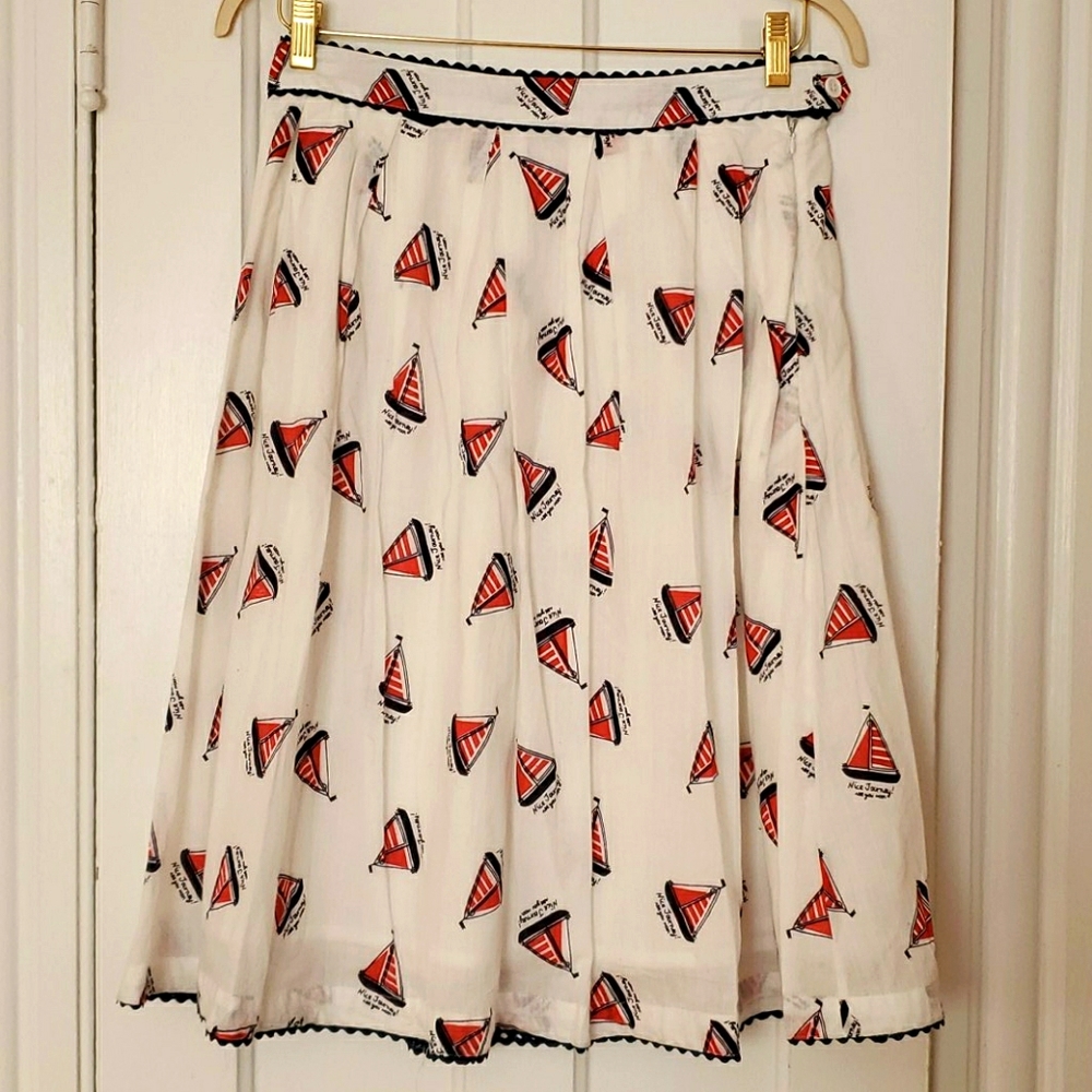 Sailboat Print Skater Skirt - White and Red